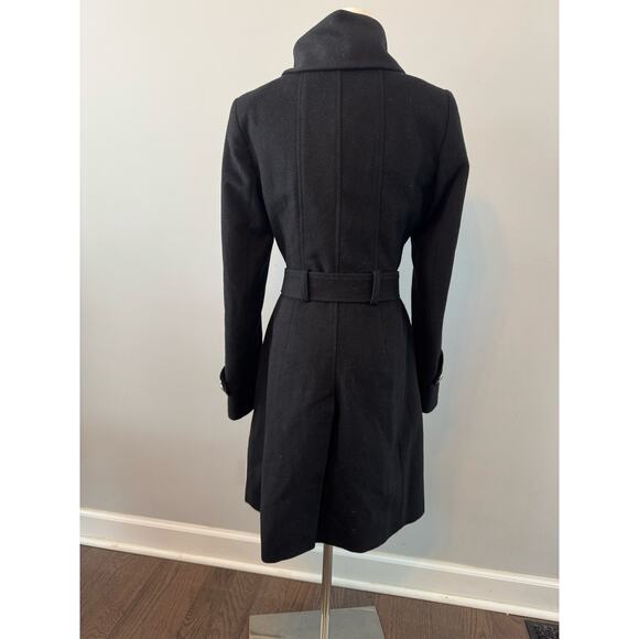 Tahari Italian Wool Long Coat, Double Breasted with Belt & Funnel Neck Military - Picture 2 of 8